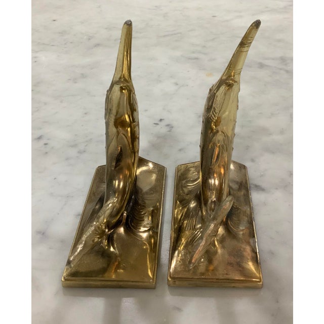 Brass Pair of Vintage Swordfish / Marlin / Sailfish Bookends – Brass Finish - Heavy - Palm Beach Regency, Grandmillennial, Coastal, Ralph Lauren - See Pics! For Sale - Image 8 of 11