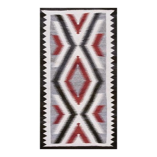 1930s Small Classic Native American Geometric Antique Navajo Flat Weave Rug For Sale