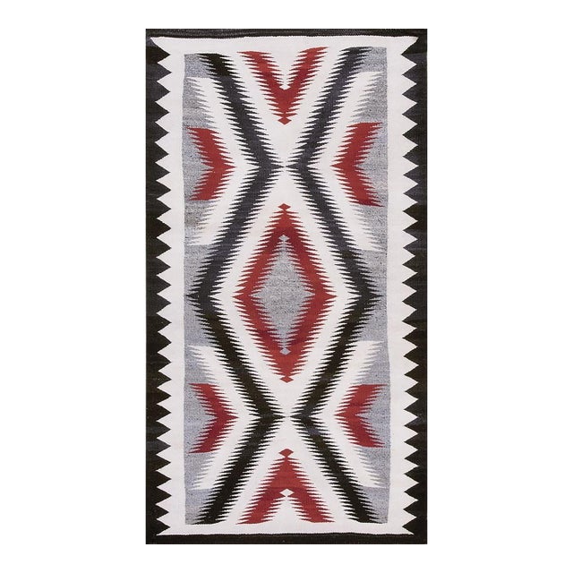 1930s Small Classic Native American Geometric Antique Navajo Flat Weave Rug For Sale