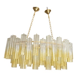 Contemporary Oval Vanished-Clear Amber "Tronchi" Murano Glass Chandelier in Venini Style For Sale