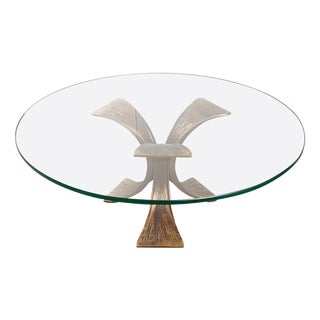 Vintage Brutalist Coffee Table in Bronze and Glass, 1970s For Sale