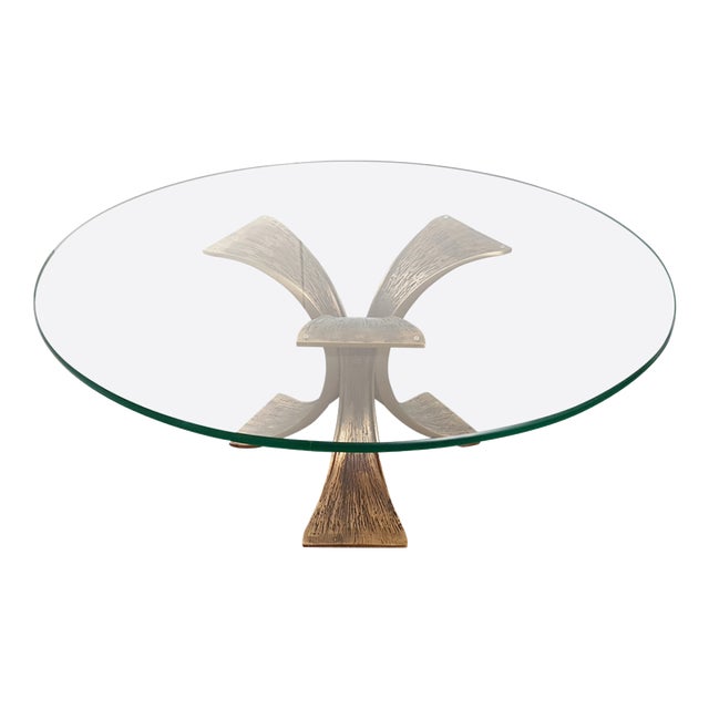 Vintage Brutalist Coffee Table in Bronze and Glass, 1970s For Sale