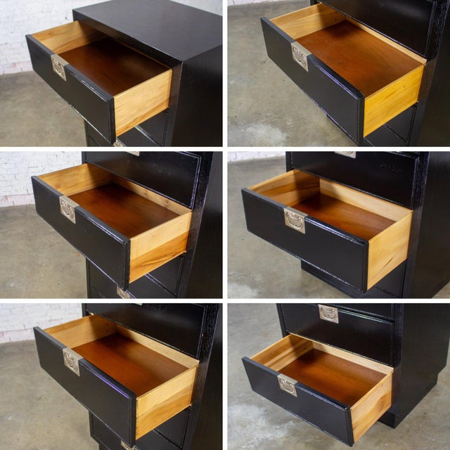 Mid to Late 20th Century Modern Campaign Henredon Black Narrow Chest of Drawers or Lingerie Cabinet For Sale - Image 15 of 18