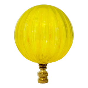Ribbed Optic Glass Lamp Finial in Yellow on Brass Hardware