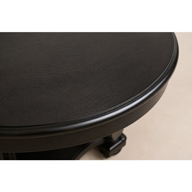 Neoclassical Vintage Black Round Pedestal Coffee Table With Casters For Sale - Image 3 of 5