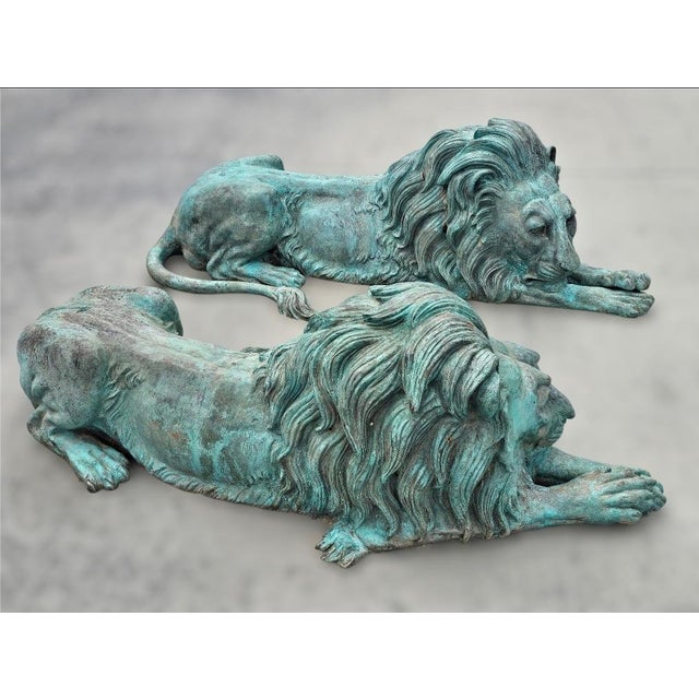 1960s Large Bronze Lions Statue a-Pair For Sale - Image 16 of 17