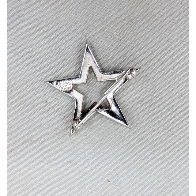 Vintage 1950s Signed Kramer of Ny Rhodium Plated Clear Rhinestone Star Brooch For Sale - Image 10 of 10