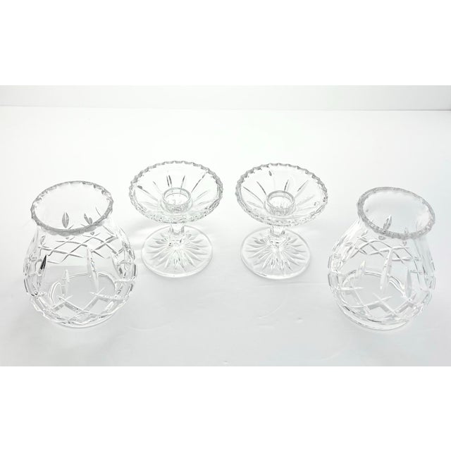 Gorham Gorham “King Edward” Pair of Crystal Hurricane Fairy Lamp Shades & Candlestick Base For Sale - Image 4 of 12