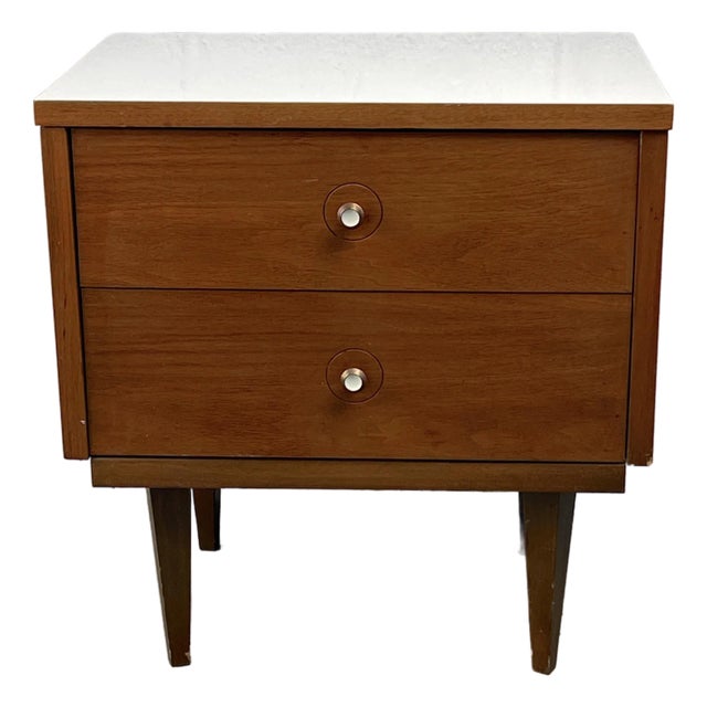 Mid-Century Modern White Top Nightstand For Sale