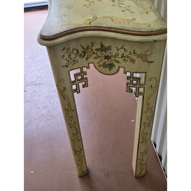 The painting on this piece is pristine. The edging is gold leaf. I love the colors of golds, yellows, navy, pinks, greens...