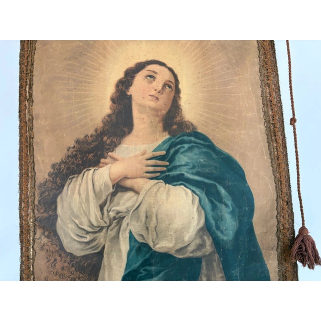 19th Century Italian Religious Banner Mary Immaculate Conception Tassels For Sale - Image 4 of 13