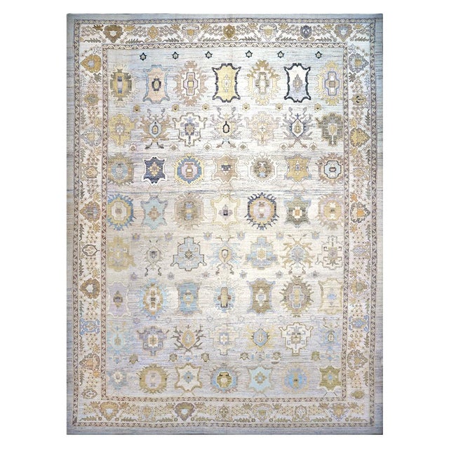 21st Century Turkish Oushak 17X22 Gold, Slate Blue & Gray Handmade Area Rug #1144123