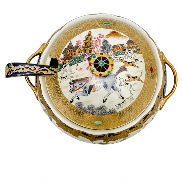 Mid 20th Century Mid-Century Chinese Export Hunting Scene Tureen With Underplate and Ladle For Sale - Image 5 of 10