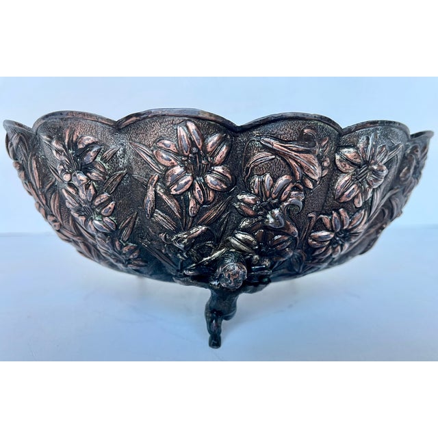 Vintage Scalloped Embossed Copper Jardiniere Footed Bowl For Sale - Image 13 of 18