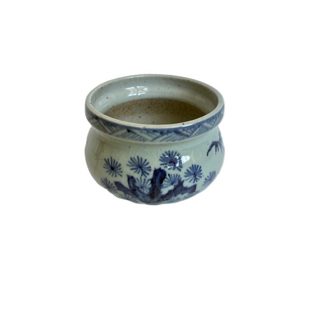 Antique Japanese Blue White Porcelain Chinoiserie Cachepot For Sale - Image 11 of 11