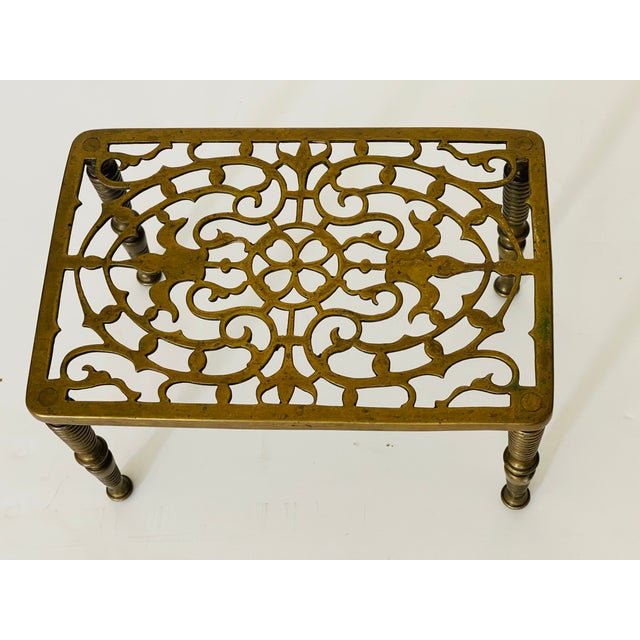 Shabby Chic Antique Ornate Brass Trivet For Sale - Image 3 of 4