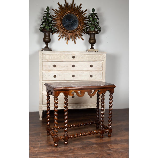 Wood English 1850s Barley Twist Mahogany Console Table with Red Marble Top For Sale - Image 7 of 12