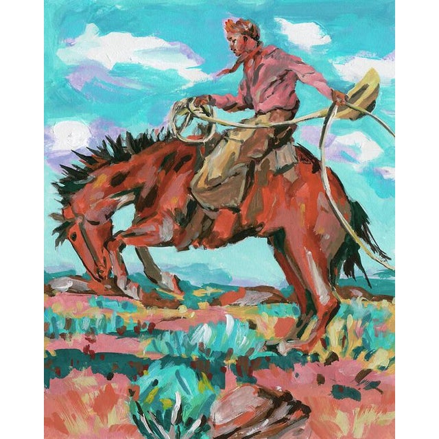 Contemporary Western Cowboy on Horse Print For Sale