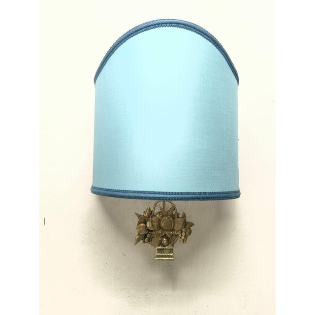 Fabric Fan Sconce with Cast Fruit Decoration, 1950s For Sale - Image 6 of 7