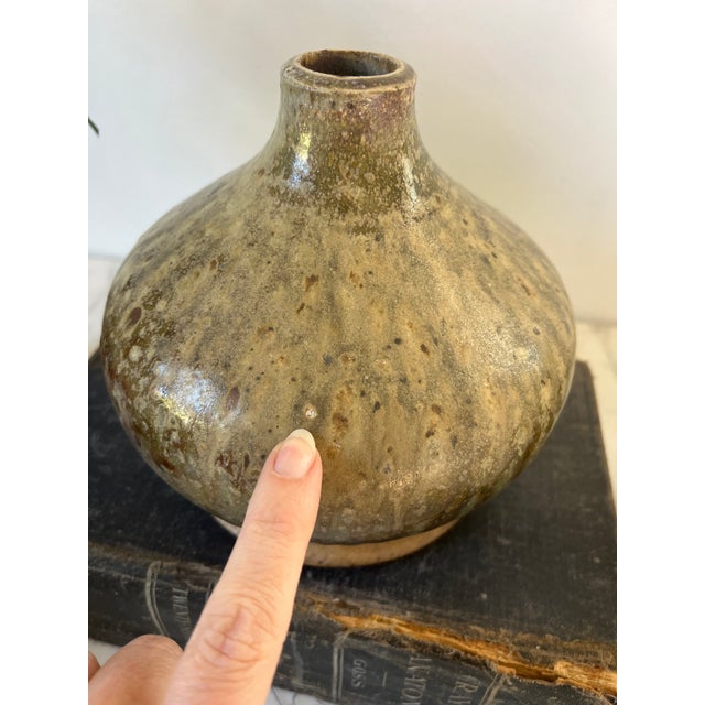 Turquoise Vintage Studio Art Glazed Pottery Vase For Sale - Image 8 of 8