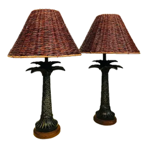 Pair of Palm Tree Table Lamps in the Style of Tommaso Barbi Circa 1970s