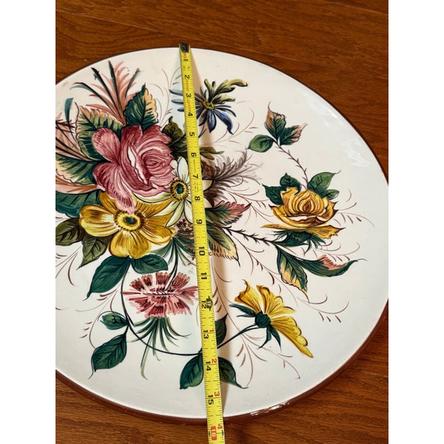 Large 1980s Italian Hand Painted Floral Platter Signed & Numbered Made in Italy For Sale - Image 9 of 12