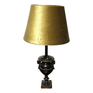 Antique Brass Fabric Shade Cherub Table Lamp, 1930s For Sale