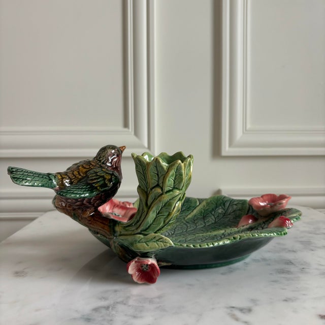 Ceramic 19th Century Majolica Multicolor Floral Bird Platter For Sale - Image 7 of 9