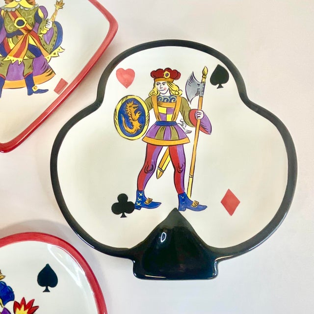 Ruby Red 1980s Vintage Boho Chic Americana Deck of Cards Motif Salad-Dessert Plates - Set of 4. For Sale - Image 8 of 10