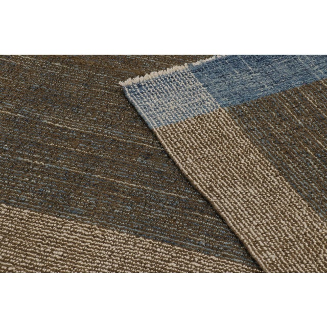 Textile Rug & Kilim’s Contemporary Flatweave in Brown With Blue Abrash Border For Sale - Image 7 of 9