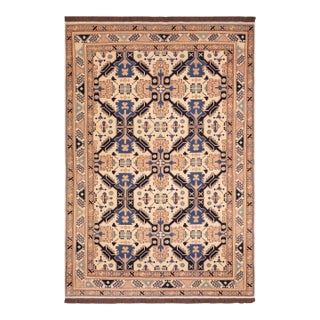 Bohemian Kargahi 1980's Beige/Blue Wool Rug - 5'6'' X 9'2'' For Sale