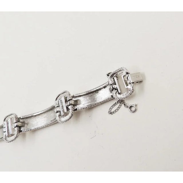 Modern Vintage 1970s Monet Rhodium Plated Buckle Bracelet For Sale - Image 3 of 8