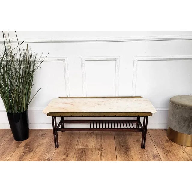 1960s Mid-Century Modern Italian Marble Brass and Wood Cocktail Coffee Table by Milo Baughman, 1960s For Sale - Image 5 of 9