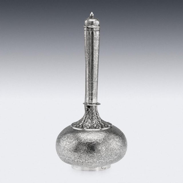 Antique 19th Century Indian Silver Surahi Water Bottle, Lucknow, 1870s For Sale - Image 4 of 18