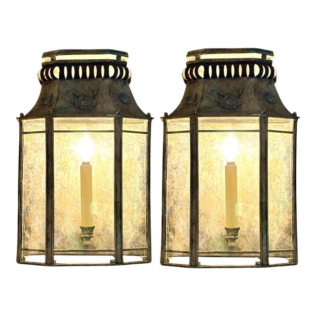 Niermann Weeks Patinated Zinc Wall Lantern Sconces - A Pair For Sale