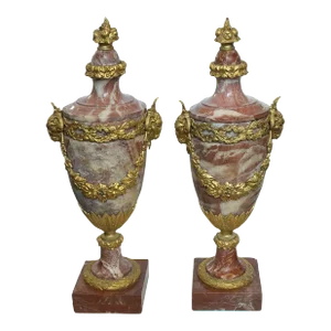 Pair of French Late 19th Century Marble & Bronze Urns