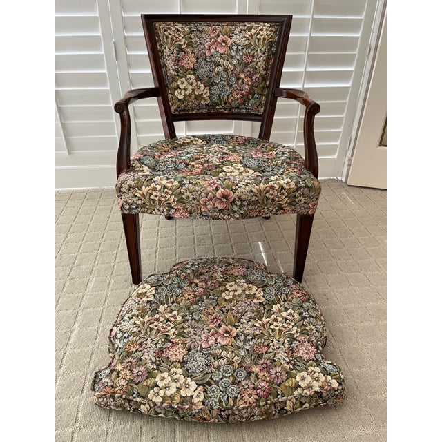 Wood 1970s French 18th Century Floral Pattern Mahogany Bergere Armchair Chair For Sale - Image 7 of 12
