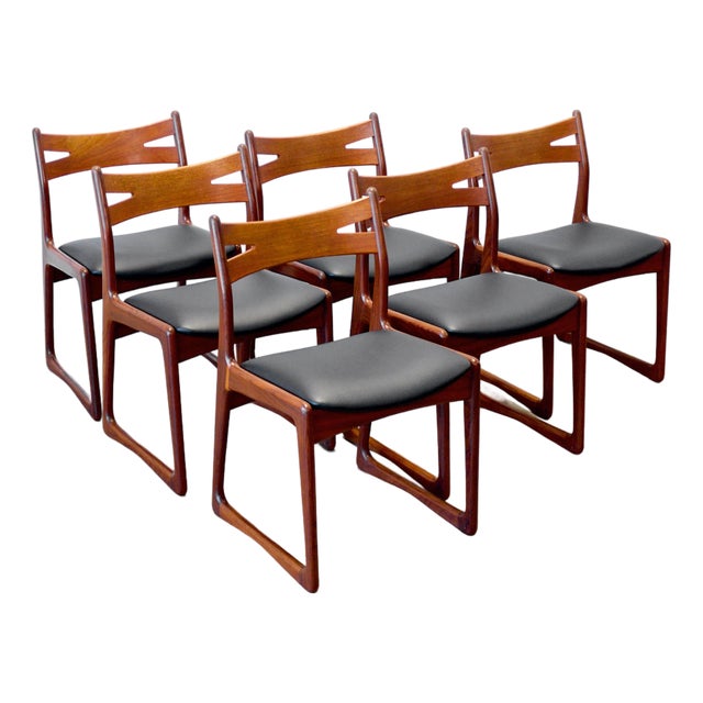 1960s Danish Teak Set of 6 Newly Restored & Upholstered Dining Chairs For Sale