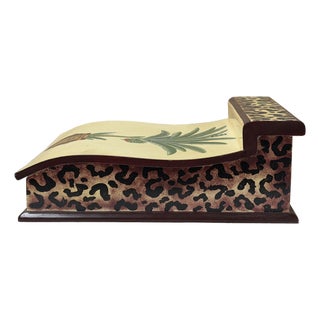 Distressed Leopard Print Pattern Green Plant Wood Lid Box For Sale