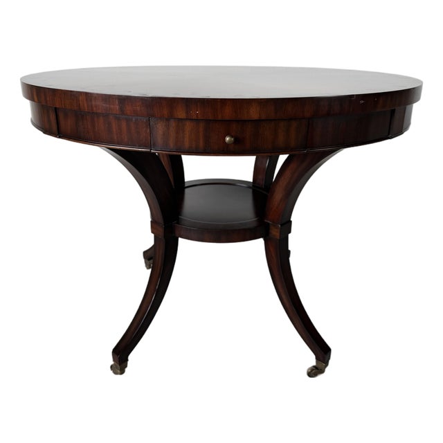 Vintage Thomasville Ernest Hemingway Collection Inlaid Pinwheel Round Center Table With Drawers For Sale