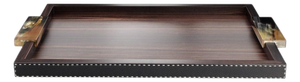Gioele Tray in Matte Amara Ebony Veneer and Aida Pebbled Leather by Arcahorn