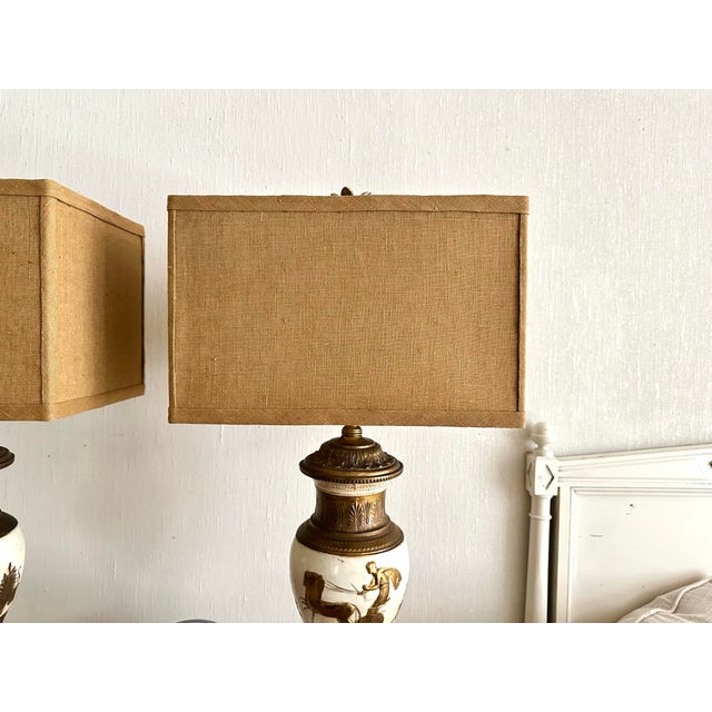 Gold Vintage Ceramic Greek Inspired Lamp Pair With Shades - a Pair For Sale - Image 8 of 11