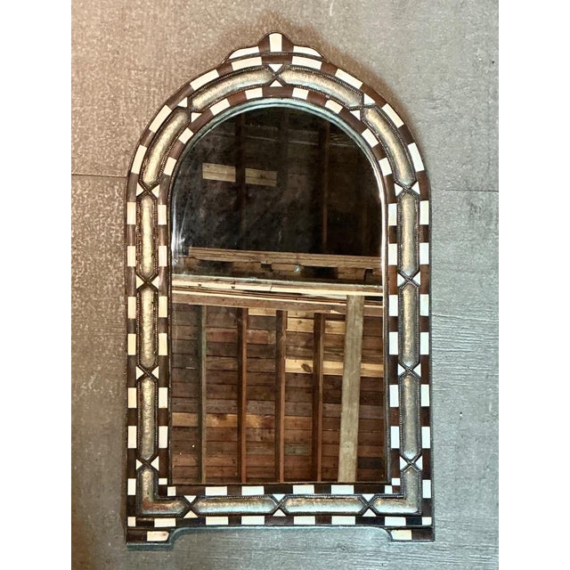 Late 20th Century Vintage Bone Inlay Arched Wall Mirror For Sale - Image 5 of 14