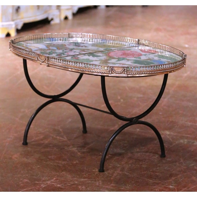 Early 20th Century Early 20th Century French Silvered Copper Gallery Oval Iron Coffee Table For Sale - Image 5 of 9