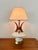 Mid Century Modern Teak and Chalkware Table Lamp With Fiberglass Shade and Brass Base. In the style of Plasto USA. This is...