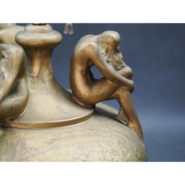 Bronze 1930s Art Deco Signed Olive Kooken Figural Nude Women Bronze Over Plaster Table Lamp For Sale - Image 8 of 17