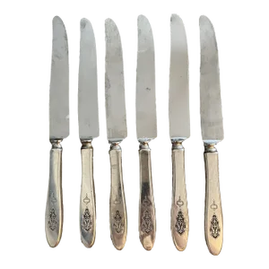 1920s Oneida Bird of Paradise Silverplate Deluxe Stainless Blade With Bolster- Knife Set of 6