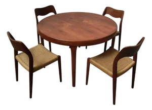 Mid-Century Teak Extendabe Table and Chairs from Moller, Denmark, Set of 5