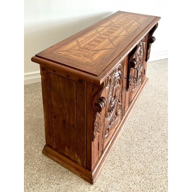 Vintage Spanish Carved Pecky Cypress Cabinet For Sale - Image 9 of 15