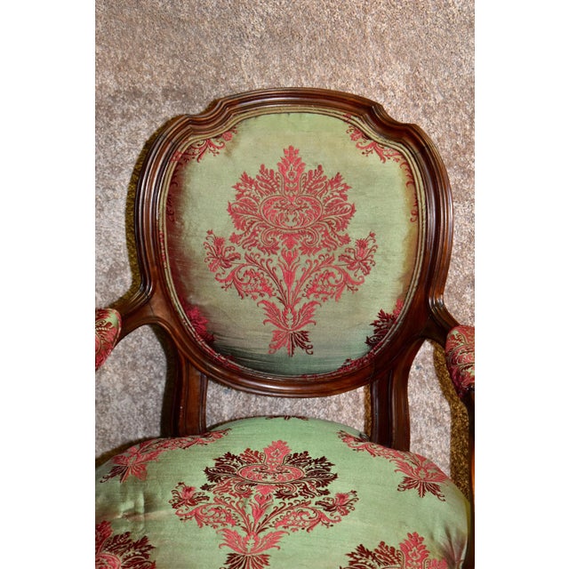 Italian Vintage Italian Style Arm Accent Chair W/Brass Ormolu For Sale - Image 3 of 13